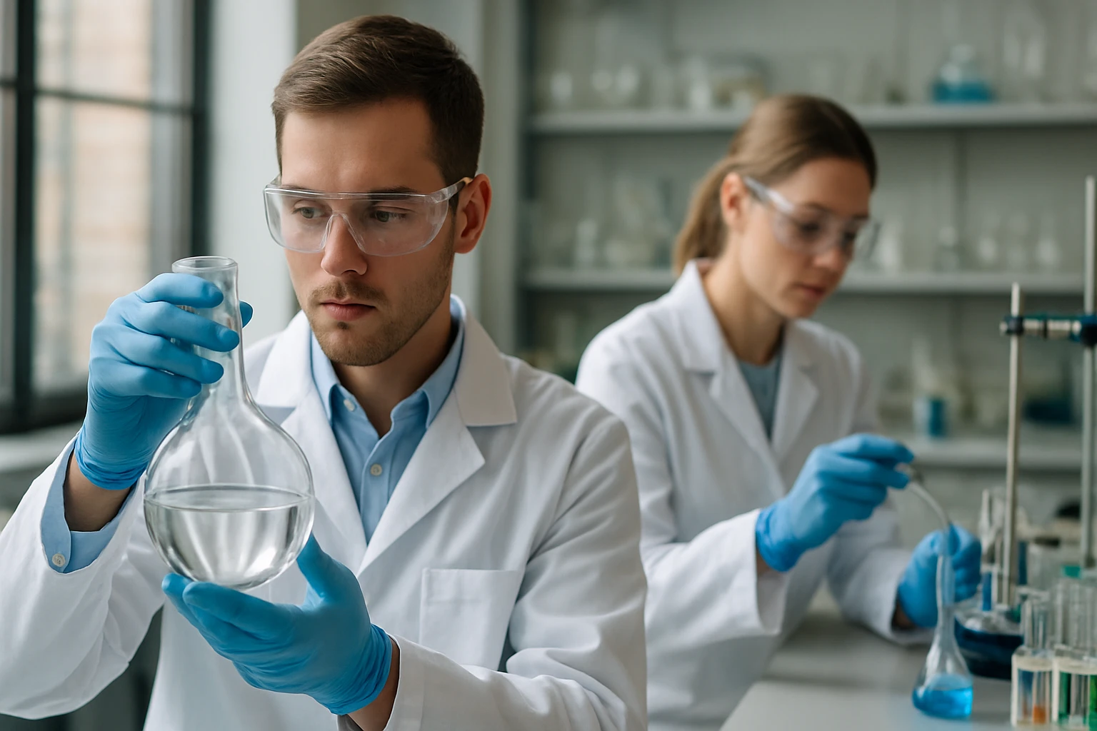 Laboratóriumi kísérlet során kémikusok kálium-glutamátot vizsgálnak.