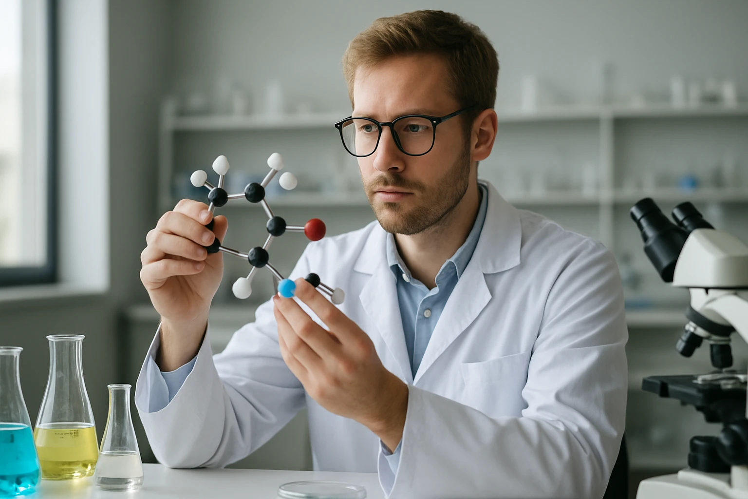 Kémikus kálium-hidrogén-szulfát molekulát elemez