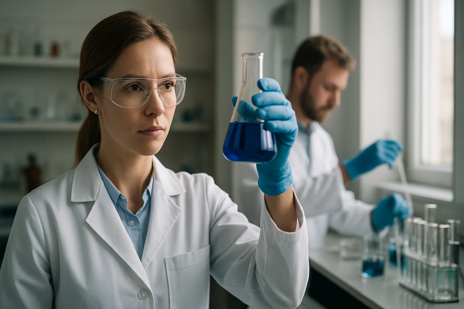 Kálium-permanganát kémiai kísérlet laboratóriumi környezetben