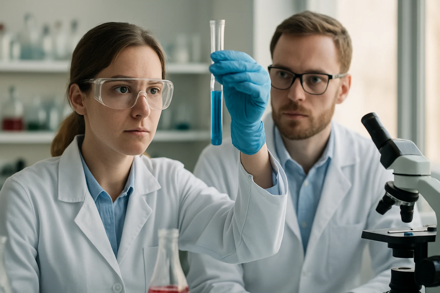 Kémiai kísérlet kationos detergensekkel laboratóriumban.