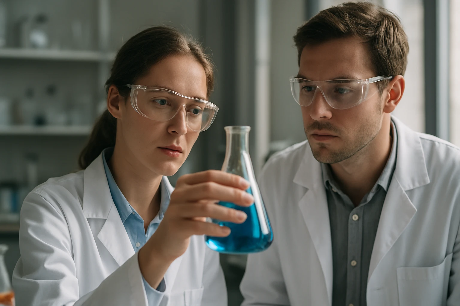 Kémikusok dinitrogén-oxid kísérletet végeznek laboratóriumban.