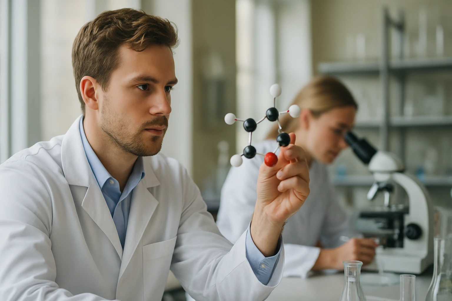 Kémikus művelet közben: molekulamodellezés egy laborban.