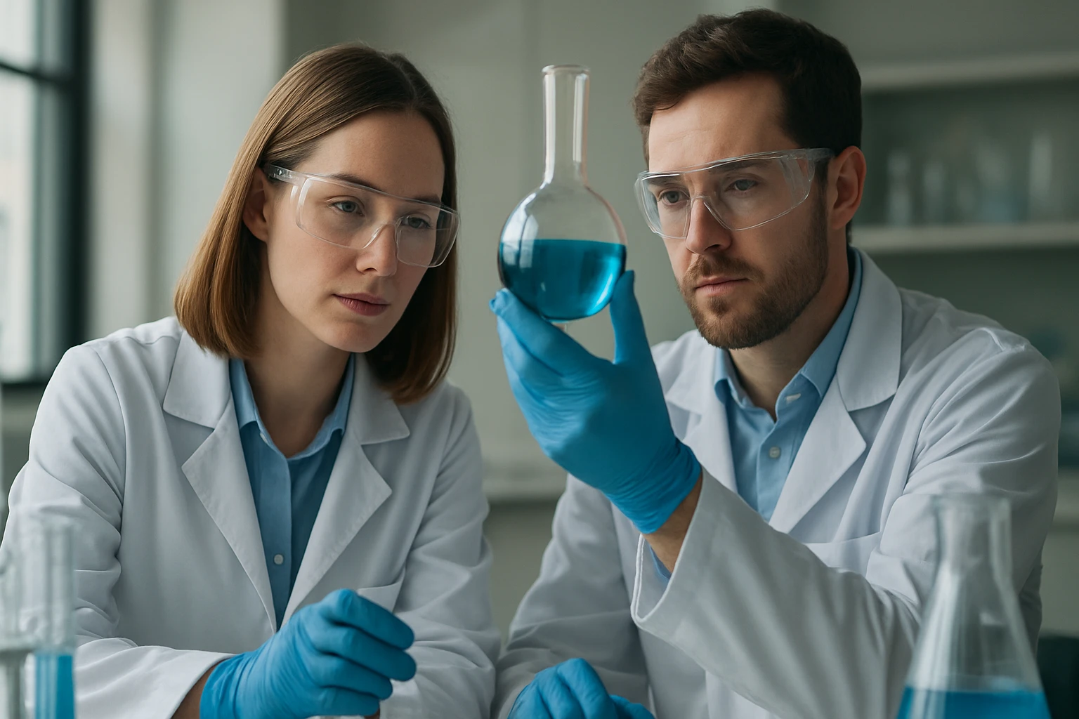 Kutatók kerámiatípusokat vizsgálnak laboratóriumban.