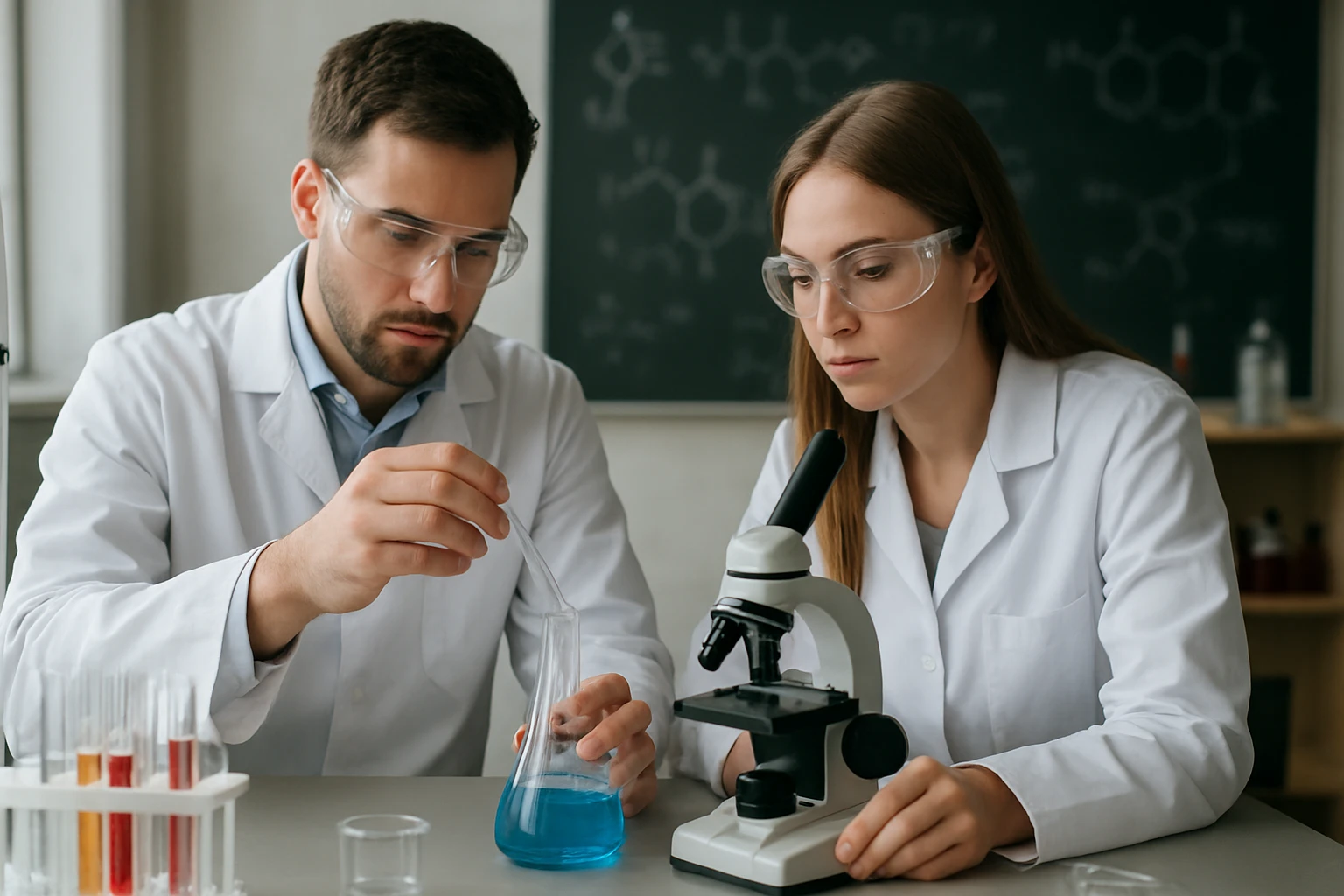 Kétfázisú folyadékelegy kémiai kísérlet laboratóriumban