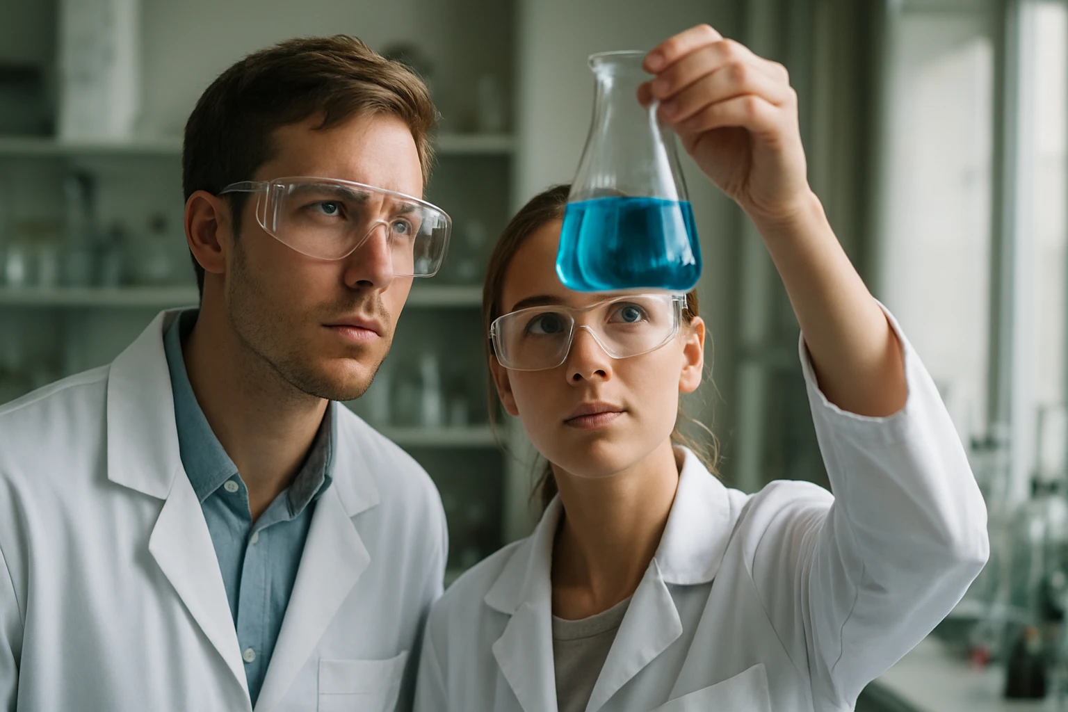 Két tudós a Kjeldahl-módszer alkalmazásával kémiai elemzést végez