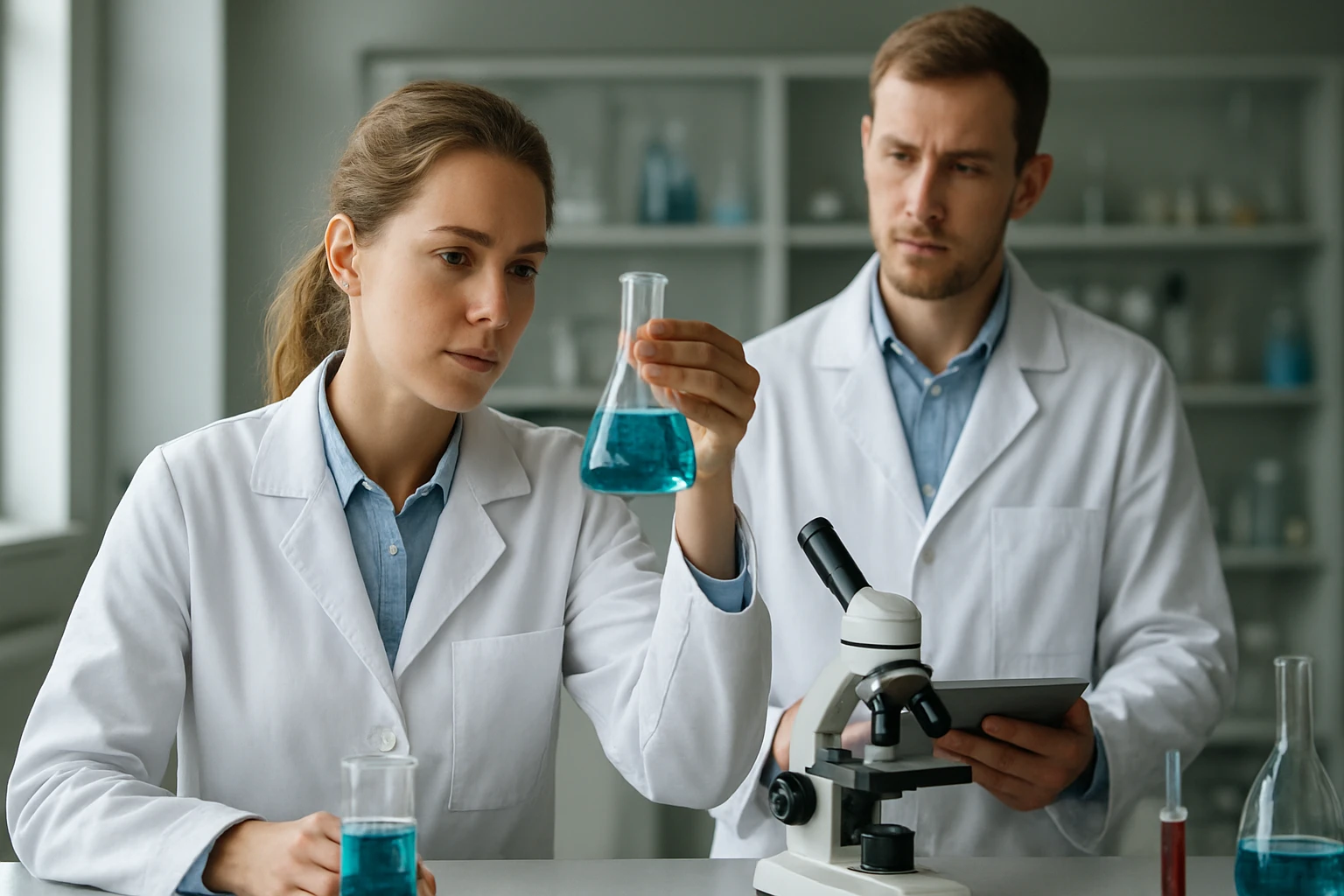 Laboratóriumi kísérlet klór-dioxid analíziséhez folyadékokkal.