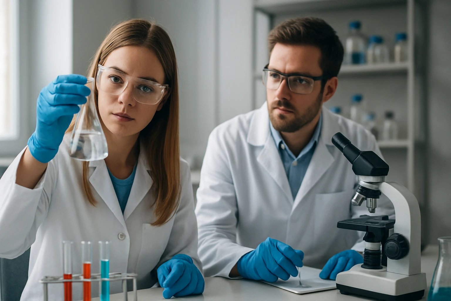 A klórfenol izomerek jellemzői és alkalmazási területei Két tudós laboratóriumban klórfenol izomereket vizsgál.
