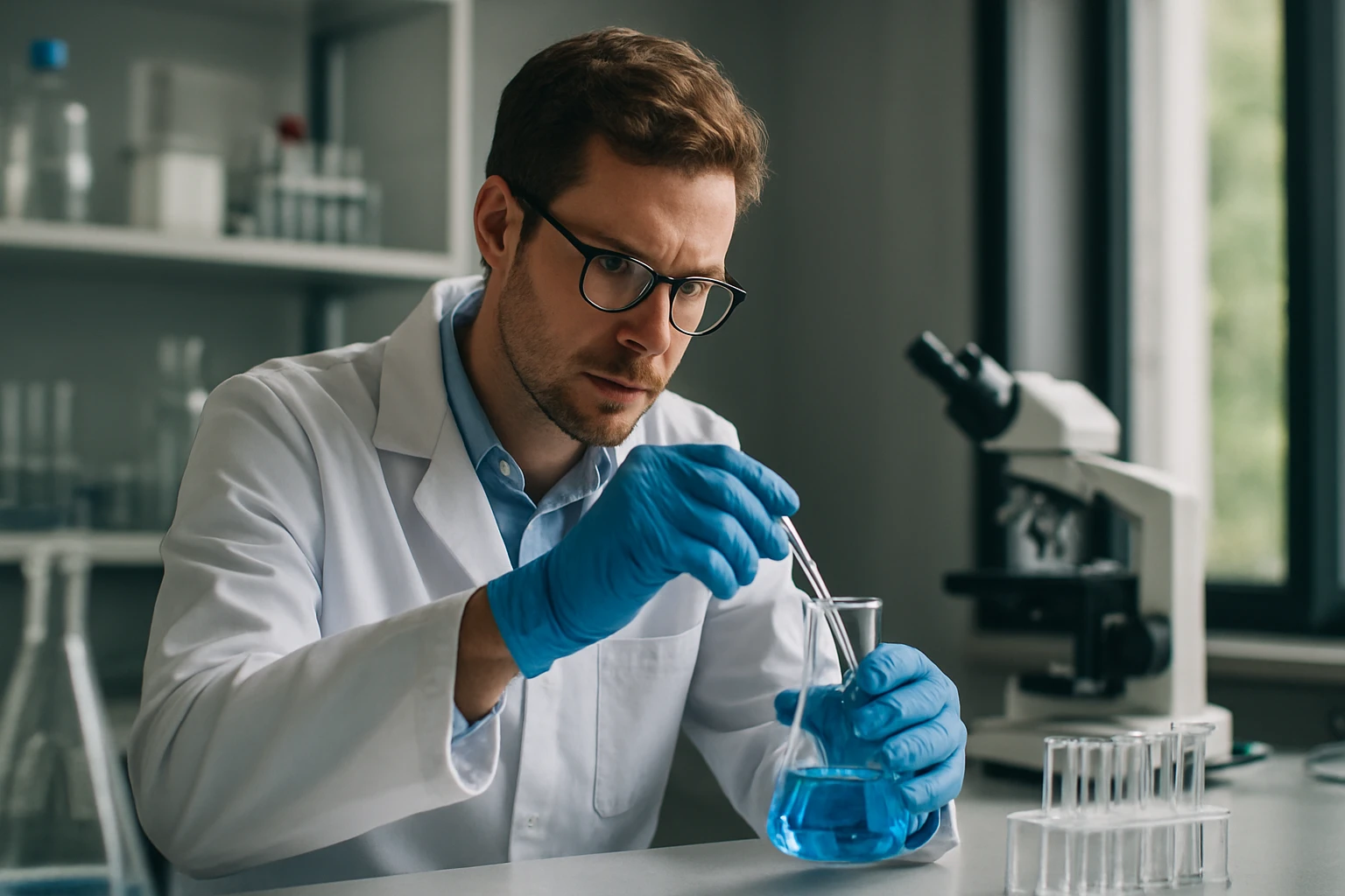 Laboratóriumi kísérlet klórmetánnal és kémiai vegyületekkel