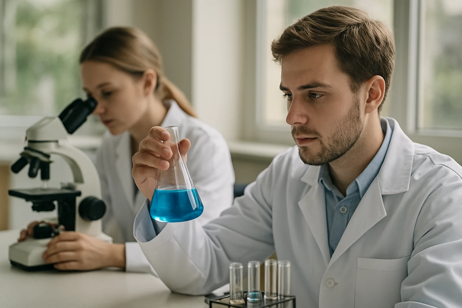 Kémiai laboratóriumi kísérlet koncentrátummal és mikroszkóppal