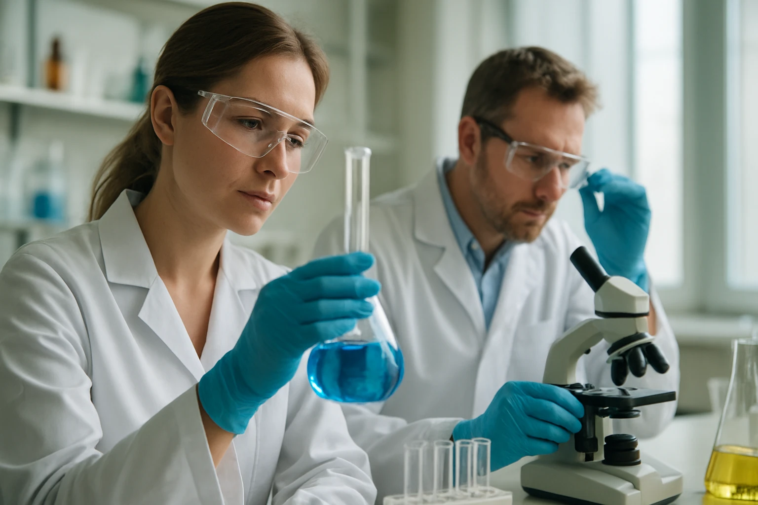 Két tudós laborban kondenzált aromás szénhidrogéneket tanulmányozva.