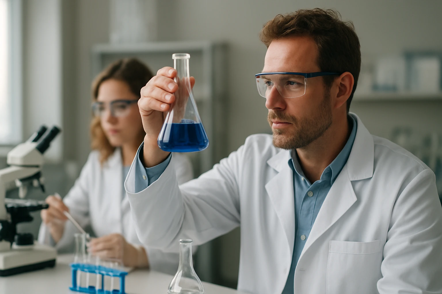 Kémiai kísérlet kovalens kötésekről laboratóriumban.