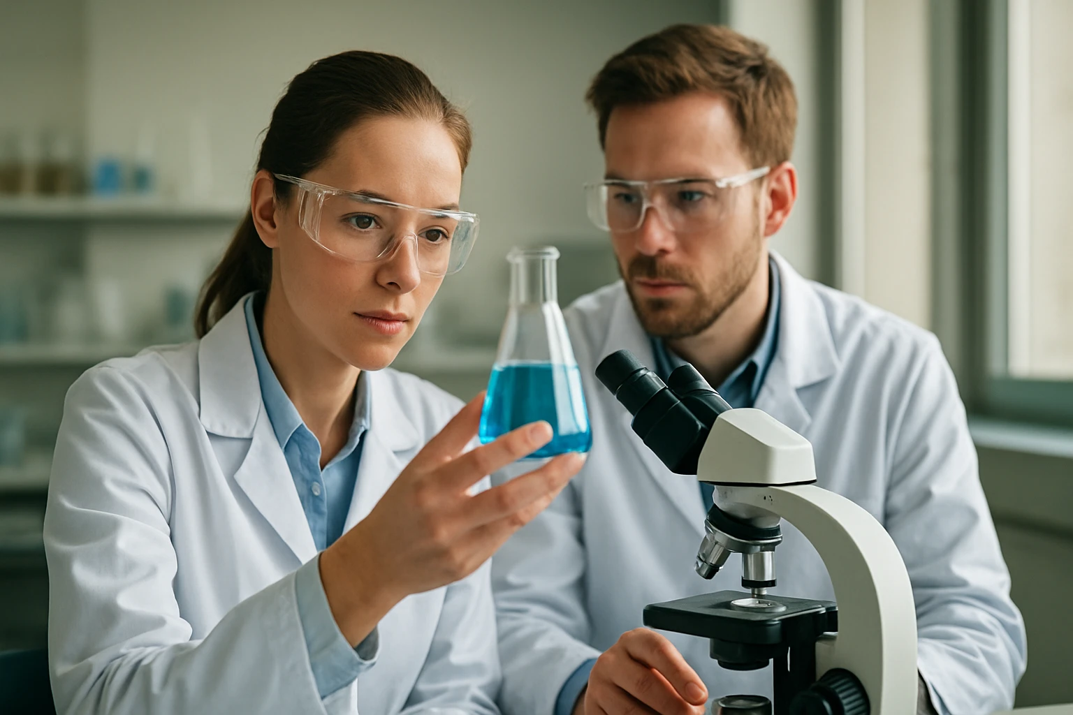 Kutatók laboratóriumban, kreozot összetevőit vizsgálva.