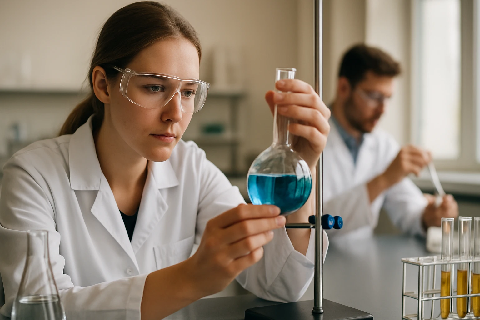 Kémiai kísérlet laboratóriumban, lágyuláspont mérése.