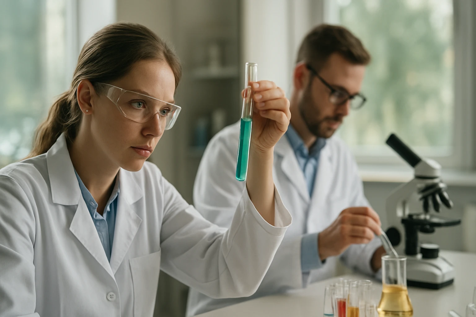 Kémiai kísérlet lakkbenzin vizsgálatával szakemberek által.