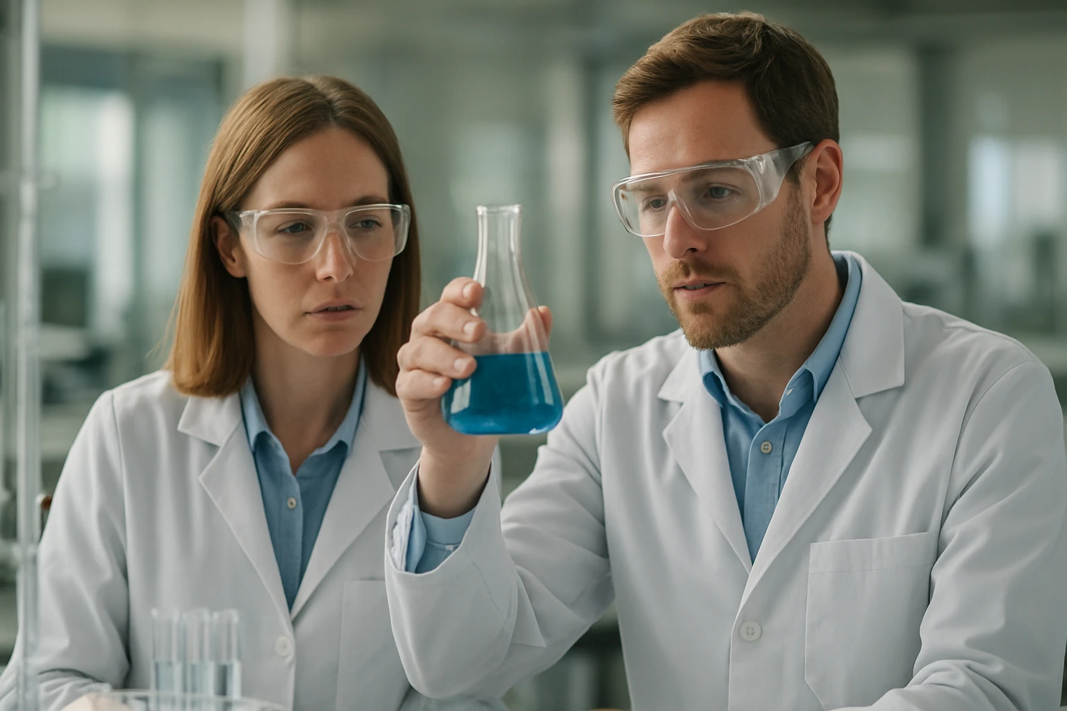 Laboratóriumi kísérlet lítium-kloriddal, kémiai kutatás közben.