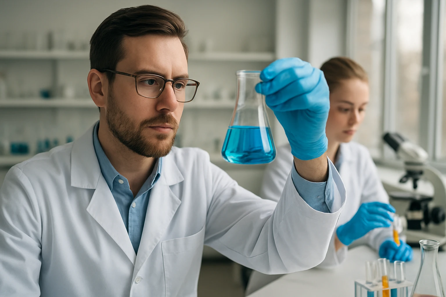 Kémikusok laboratóriumban, lutéciumot vizsgálnak