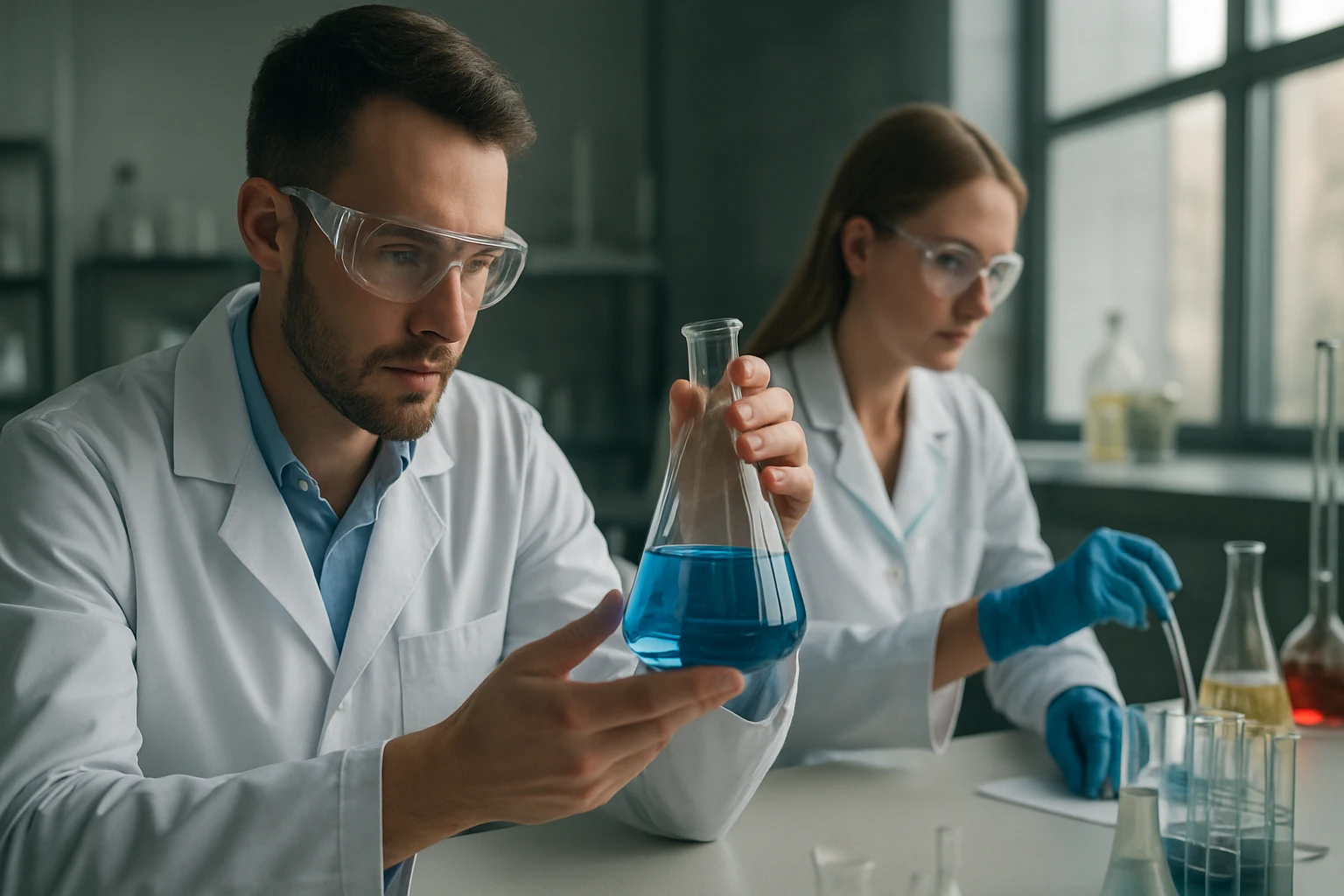 Kutatók magnalium ötvözet jellemzőit vizsgálják laboratóriumban.