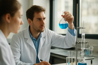 Kémikusok egy laboratóriumban kísérleteznek molekulapályákkal.