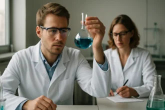 Kémiai kísérlet magnézium-szulfáttal laboratóriumban