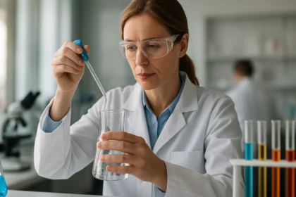 Kémiai kísérlet mangánvegyületekkel laboratóriumban