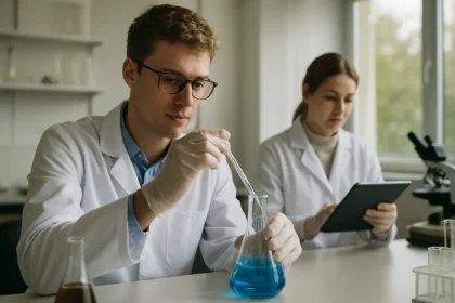 Kémiai kísérlet mangán(II)-hidroxiddal laboratóriumban