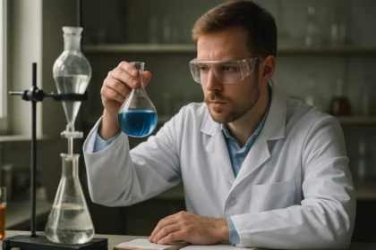 Kémikus kísérletezik az adipinsavval, a Nylon 6,6 kulcsfontosságú összetevőjével.