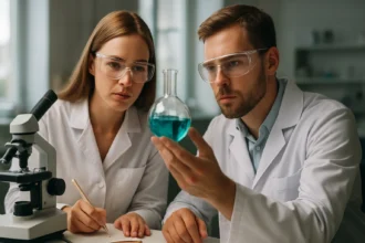 Két tudós laboratóriumban hidroxiketonokkal foglalkozik.