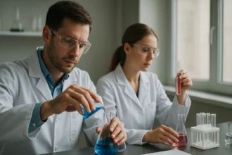 Kemikusi kísérlet glükóz előállításához laboratóriumi környezetben.