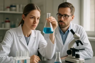 Kémikusok laboratóriumban, a hiperkrom hatás tanulmányozása