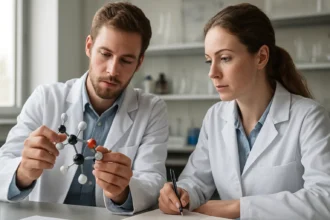 Két kutató a Hall-Héroult cella modellezésén dolgozik laboratóriumban.