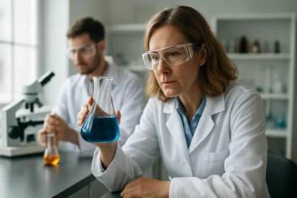 A horganyfehér kémiai elem vizsgálata laboratóriumban.