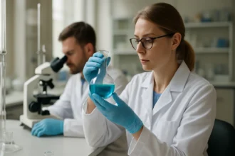 Kutatók laborban imidazol származékokat vizsgálva.