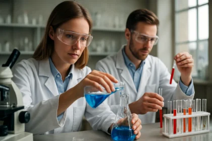 Kémikusok izopropilcsoportot vizsgálnak laboratóriumban