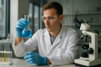 Kísérletező tudós az izotaktikus polipropilén vizsgálatakor