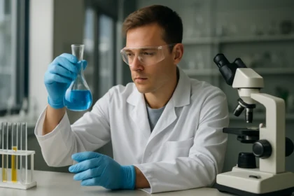 Kísérletező tudós az izotaktikus polipropilén vizsgálatakor