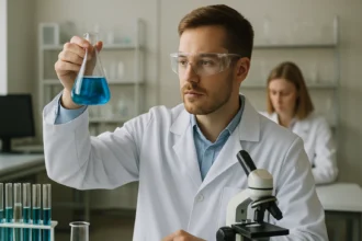 Kémikus jód szám mérése során, laboratóriumi környezetben.