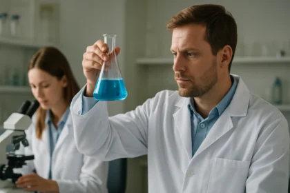 Két vegyész laboratóriumban, kalcium-acetilid előállításához kapcsolódó kutatás.