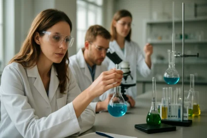 Kémiai kísérlet kalcium-foszfáttal laboratóriumban.