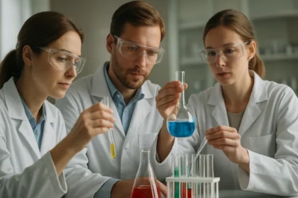 Kémiai kísérlet laboratóriumban kalcium-hidroxiddal