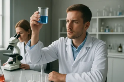 Laboratóriumi kísérlet kalcium-nitrát oldattal