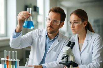 Két kutató laboratóriumi környezetben, kálium-dihidrogén-citrátot vizsgálva.