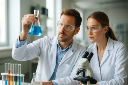 Két kutató laboratóriumi környezetben, kálium-dihidrogén-citrátot vizsgálva.