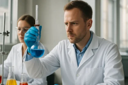 Laboratóriumi kísérlet kémikusokkal, kálium-étén-trikloro-platináttal