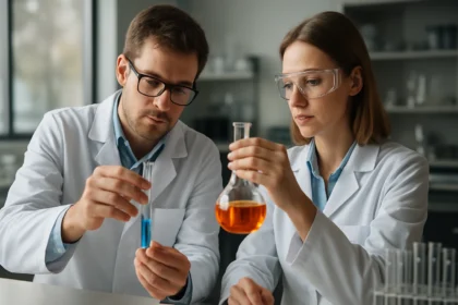 Kémiai kísérlet kámforral laboratóriumban.