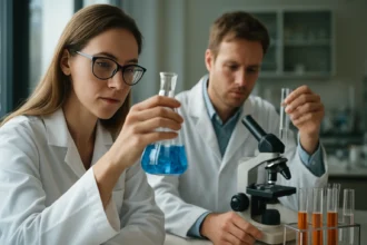 Kémiai kísérlet laboratóriumban, kapronsav kutatás.