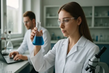 Laboratóriumi kísérlet: női tudós kapszaicinnal foglalkozik.