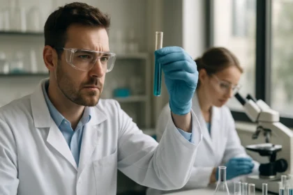 Kémikus laboratóriumban karbén kísérletet végez