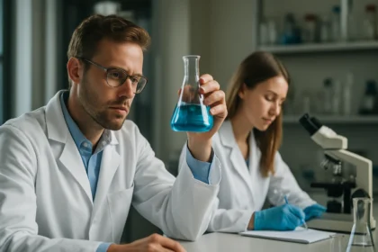 Kémikusok laboratóriumban C-vitamin kutatás közben