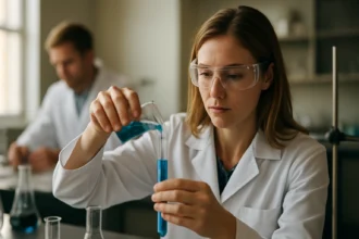 Laboratóriumi munka közben szappankészítéshez szükséges kémiai folyamatok