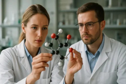 A karmin sav molekuláris szerkezete a laboratóriumban.